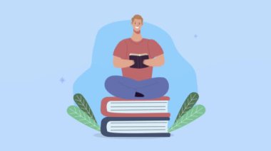 Genç bir öğrenci kitap okuyarak kitap okuyor.