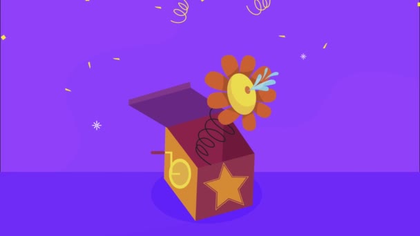 Aprilscherz Animation mit Wasserblume in Überraschungsbox — Stockvideo