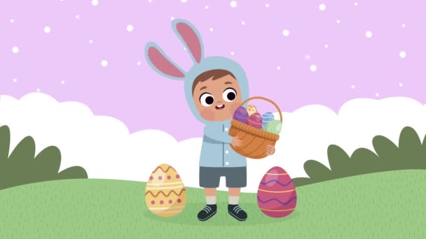 Happy easter animation with boy and eggs — Stock Video