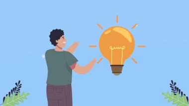 Ampul ışığı olan genç bir öğrenci.