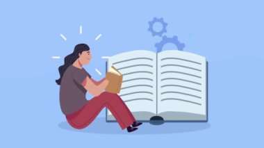 Genç kız oturmuş vitesli kitap okuyordu.