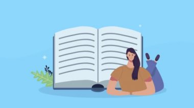 Genç kız kitapla yalan söylüyor.