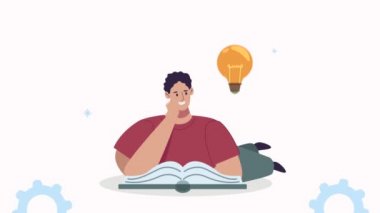 Ampulle ders kitabı okuyan genç bir öğrenci.