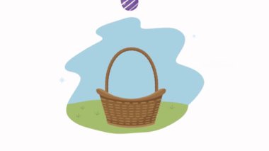 Paskalya animasyonu Sepet sahnesinde boyanmış yumurtalarla