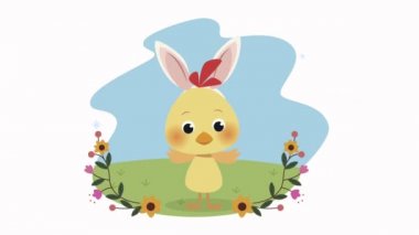Mutlu Paskalya animasyonları Kulak Tavşan manzarası takan piliçle