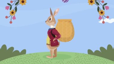 Yumurta sepeti taşıyan tavşanlı paskalya animasyonu