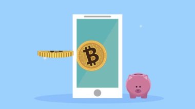 akıllı telefon ve domuzcuk animasyonunda bitcoin