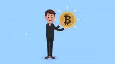 İş adamı bitcoin kripto para animasyonu kaldırıyor