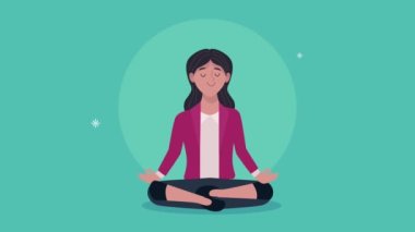 Yoga karakteri animasyonu uygulayan iş kadını