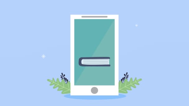 Smartphone met boeken online — Stockvideo