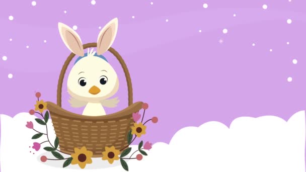 Veselé velikonoční písmo s kachnou v košíku — Stock video