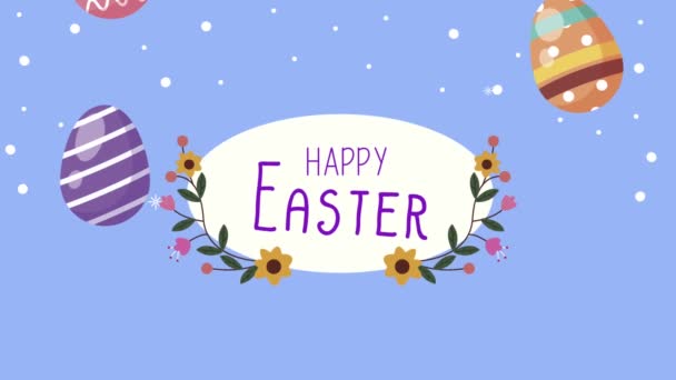 Frohe Ostern Schriftzug mit bemalten Eiern — Stockvideo