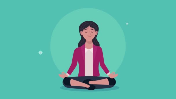 Empresaria practicando yoga carácter animación — Vídeo de stock