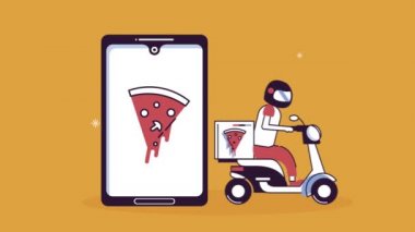 Motosiklet ve cep telefonunda yemek servisi işçisi