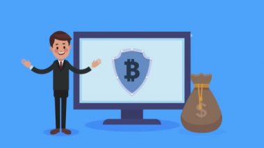 Masaüstünde Bitcoin kalkanı olan iş adamı