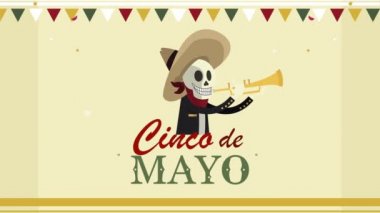 Cinco de mayonez harfleri ve kafatası mariachi.