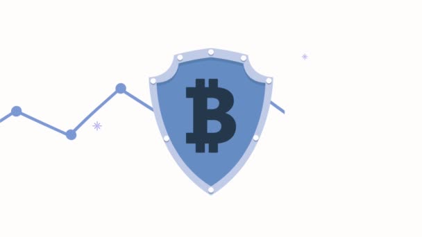 Bitcoin in shield cryptocurrency animation — ストック動画