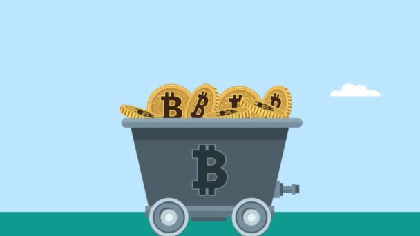 Bitcoins in Minenwagen Kryptowährung Animation — Stockvideo