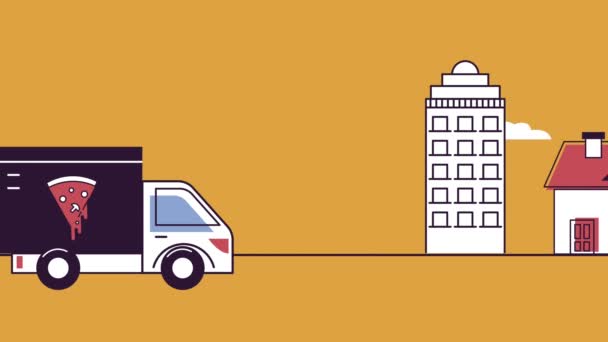 Livraison camion de service de restauration sur la ville — Video