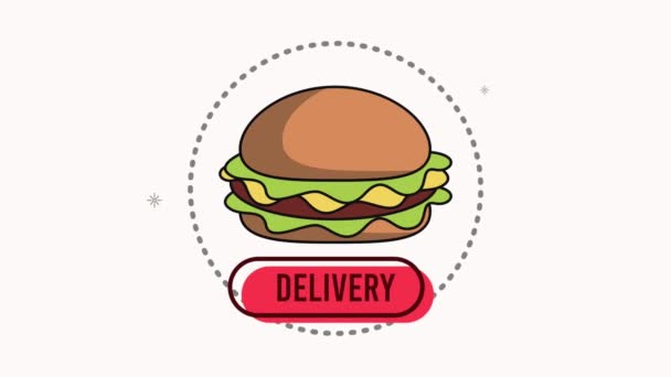 Servicio de entrega con animación hamburguesa — Vídeos de Stock