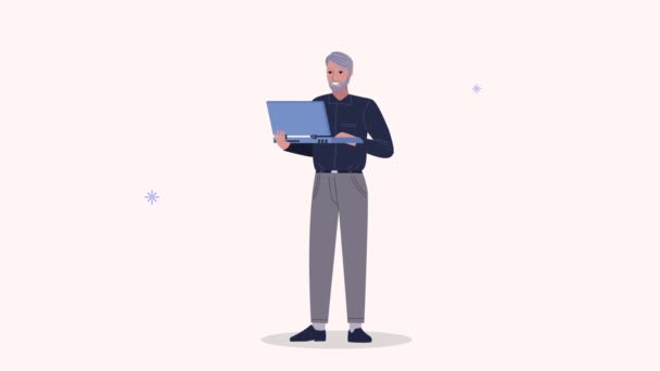 Elegant businessman worker with laptop animation — Stock Video