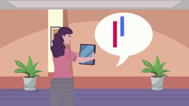 Elegante zakenvrouw werknemer met tablet animatie — Stockvideo