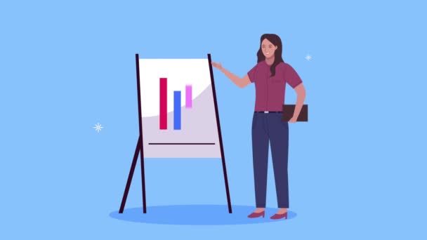 Elegante trabajadora de negocios con animación estadística — Vídeo de stock