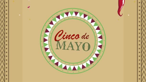 Cinco de mayo lettering with chili peppers — Stock Video
