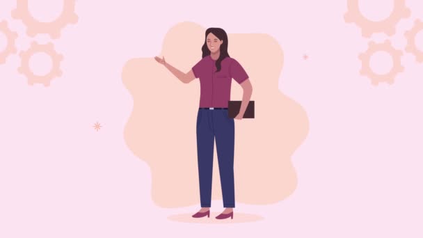 Mujer de negocios elegante trabajador con animación portátil — Vídeo de stock