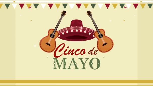 Cinco de mayo lettrage avec chapeau et guitares — Video