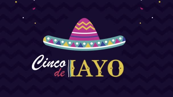Cinco de mayo γράμματα με καπέλο mariachi — Αρχείο Βίντεο