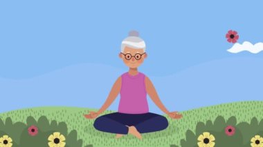 Büyükannem yoga karakter animasyonu yapıyor.