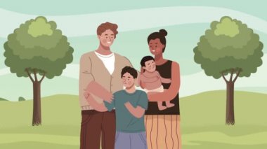 dört aile üyesi karakter canlandırması