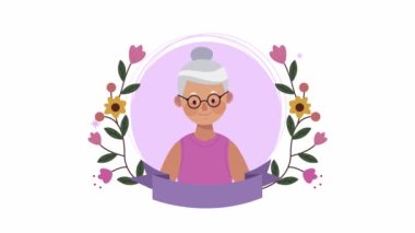 Çiçek çerçeveli karakter animasyonundaki büyükannem.