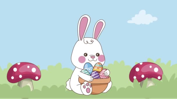 Easter rabbit with eggs and fungus — Stock Video