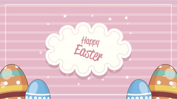 Happy easter lettering celebration with eggs — Stock Video