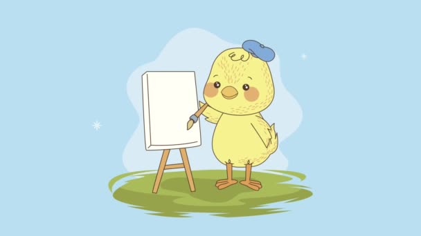 Little easter chick painting animation — Stock Video