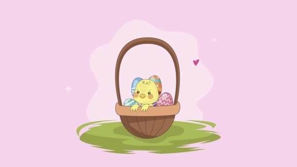 Poco de Pascua chica en cesta escena animación — Vídeo de stock