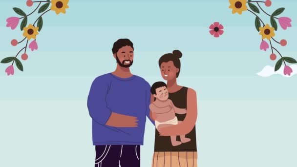 Familj med baby tecken animation — Stockvideo