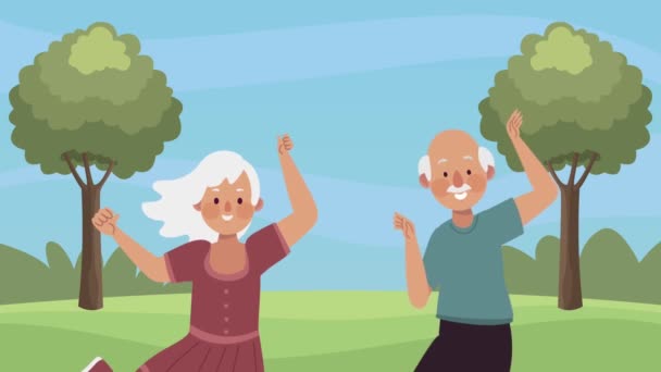 Kamp animasyonundaki yaşlı çift — Stok video