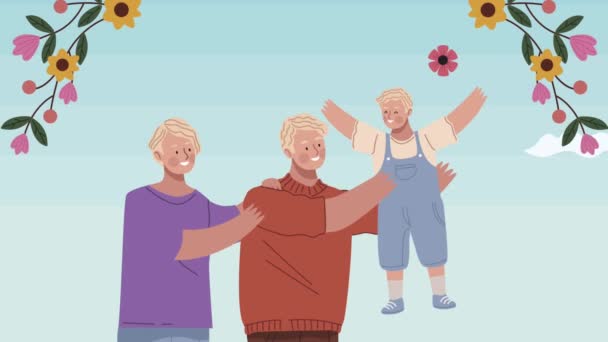 Animación de personajes rubios escena familiar — Vídeo de stock