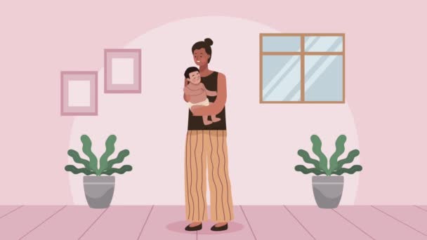 妈妈在屋里抱孩子 — 图库视频影像