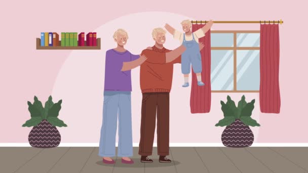 Blond familj med son tecken animation — Stockvideo