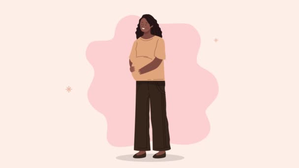 Афро-молодая женщина беременность персонаж анимации — стоковое видео