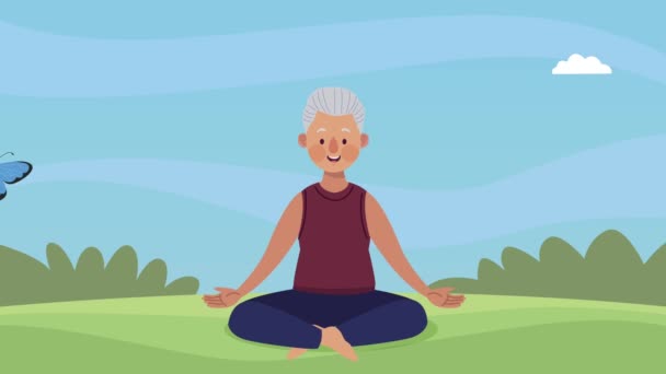 Grandfather in lotus position animation — Stock Video