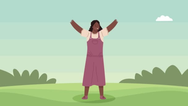Jonge vrouw in het kamp karakter animatie — Stockvideo