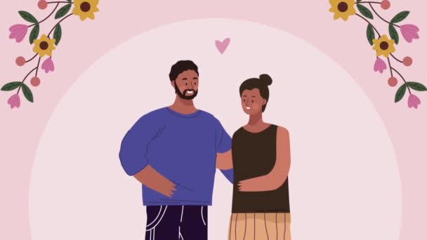 Jeunes amoureux couple personnages animation — Video