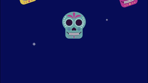 Fiesta de celebración mexicana con animación de patrones de calaveras — Vídeo de stock