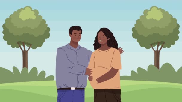 Joven afro pareja en el campamento personajes — Vídeo de stock