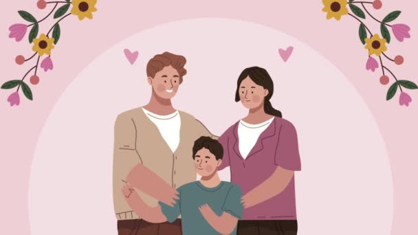 Familia con animación de personajes de hijo — Vídeo de stock